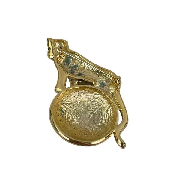 Gold Leopard Brooch Pin With Black Onyx and  Rhinestone Accents - Picture 3 of 8